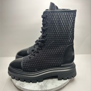 Size 9- Stuart Weitzman BEDFORD Mesh Lace-Up Bootie Combat Boots